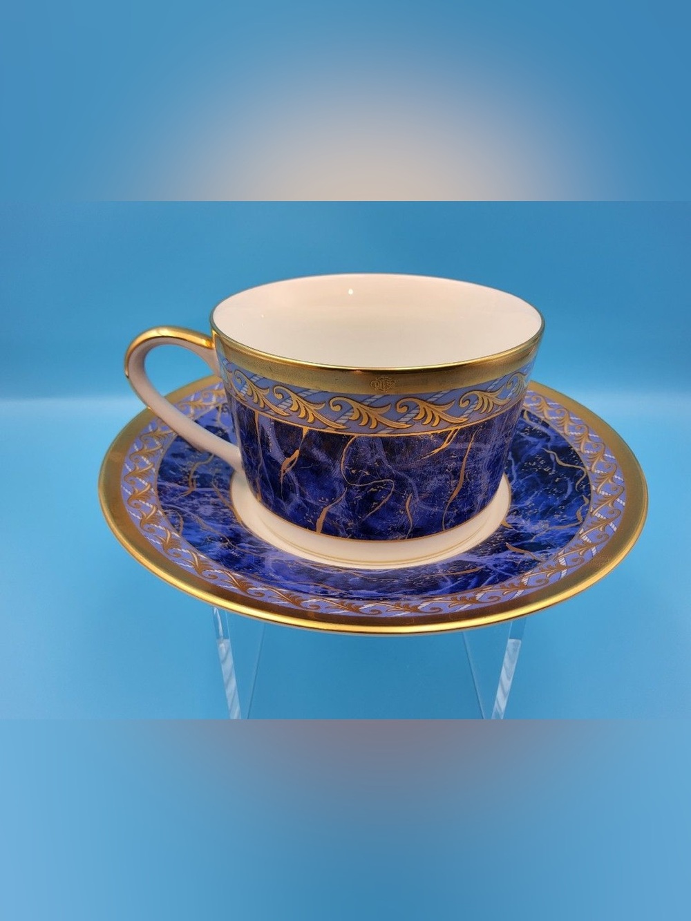 Christian Dior Cup & Saucer In Azure Royale. Discontinued. 22 Karat 1993-97. New
